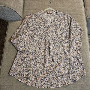 Gaharu Cream Pink Blue Floral Casual Bohemian Office Career Blouse Top Size XL